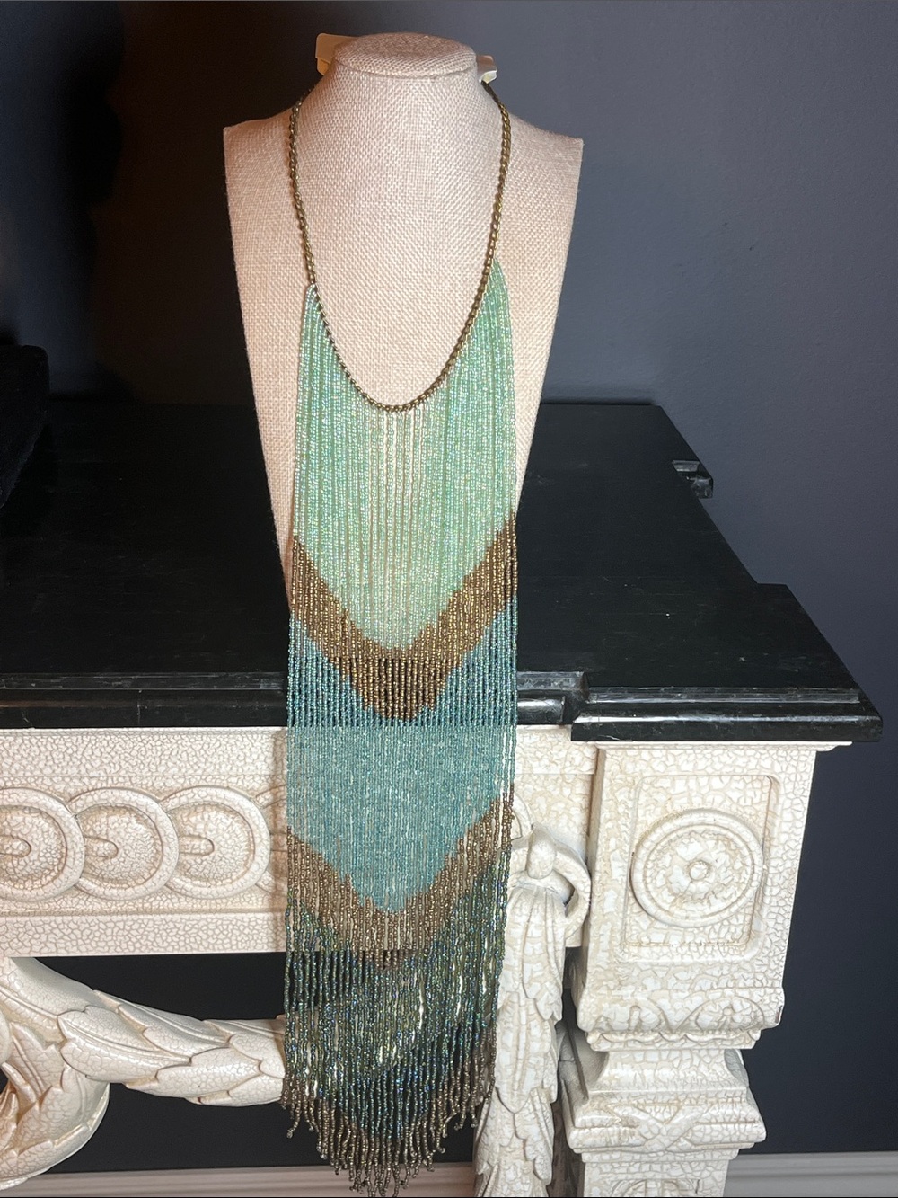 Lane Bryant Mint and Bronze Beaded Fringe Necklace